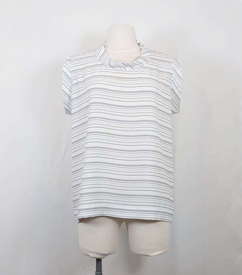 CAbi Blouse Madeline Black White Stripe Mock Neck Top Women's Size L 236